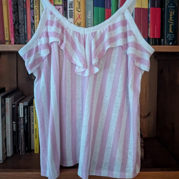Old Navy Violet and White Striped Ruffled Tank Top - Picture 2 of 4
